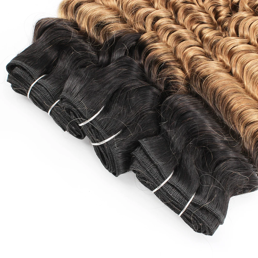 Kisshair T1B27 deep wave hair bundles 1/3/4pcs 2 tone ombre honey blonde hair deep curly pre-colored Indian human extension