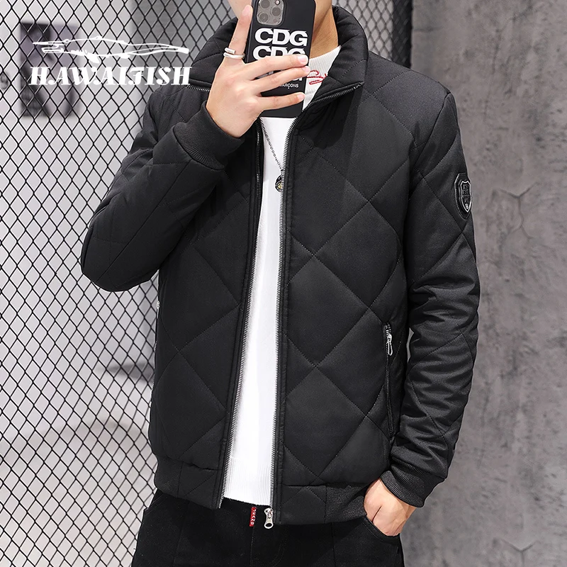 

HAWAIFISH Mens Parka 2021 New Autumn And Winter Casual Men's Cotton-padded Jacket High Quality Stand-up Collar Jacket