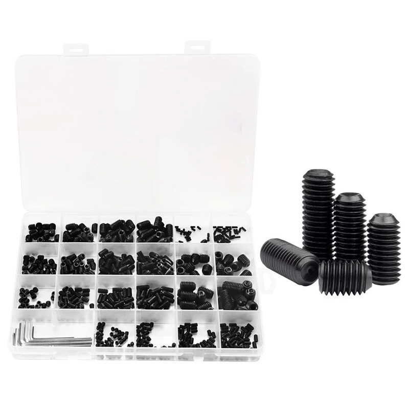 

660*Screws M2-M8 Carbon Steel Hex Socket Headless Tightening Grub Screws +6*Wrench High Quality