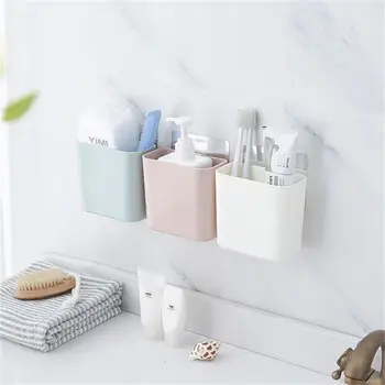 

Multi-use Traceless Bathroom Drain Basket Toothbrush Mobile Phone Holder Remote Control Rack Kitchen Sticky Storage Container