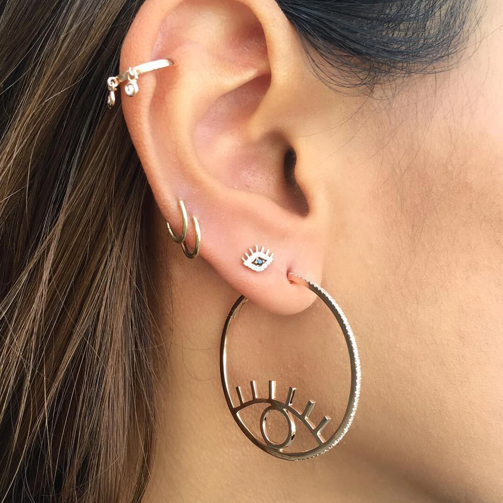 

Fashion Turkish evil eye hoop earrings hollow circle earring chic women modern gifts micro pave shiny cz girls cute jewelry