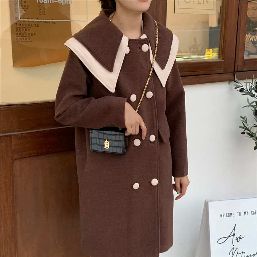 Осенне-зимнее женское длинное шерстяное пальто размера плюс Cappotto Donna двубортное винтажное пальто с длинным рукавом повседневное Abrigo Mujer