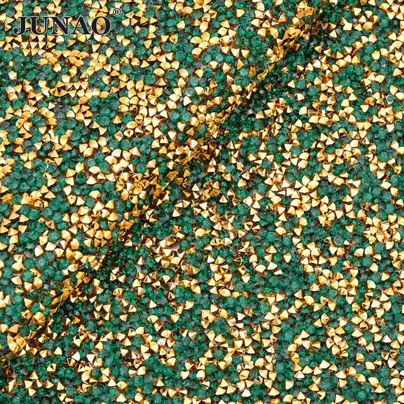 Gold Green JUNAO 24*40 см красочные исправление смолы горный хрусталь сетчатая лента Кристалл Ткань Отделка аппликация из страз окантовка для одежды ремесла - Цвет: Gold Green