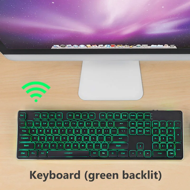 (green backlit) 2,4G Беспроводная игровая клавиатура мышь имитация механической клавиатуры игровая мышь для Macbook lenovo компьютерная клавиатура с подсветкой мышь - Цвет: (green backlit)