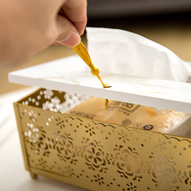 Paper tray iron table storage light luxury tissue box decoration home desktop living room coffee table cute Nordic creative