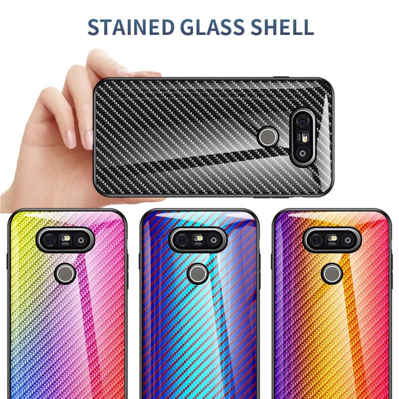 Чехол из закаленного стекла с рисунком из углеродного волокна для LG G5 G7 G8 G6 чехол для телефона мягкая силиконовая рамка жесткая стеклянная задняя крышка противоударный