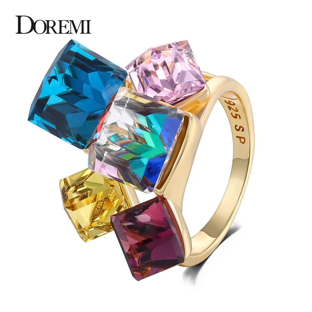 

DOREMI 3A Zircon Girls Bling Jewelry Finger Ring Accessories Fashion Colorized Square Shape Rings for Women