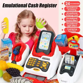 

25PCS Supermarket Cash Register Electronic Toys Checkout Scanner Money Bank Card Children Learning Education Pretend Play Toy