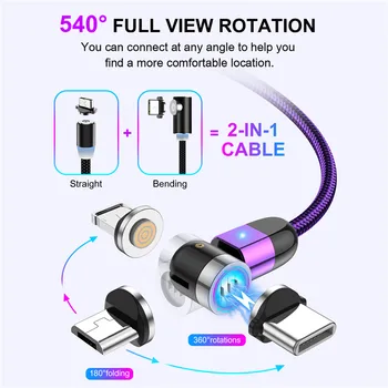 

USLION Magnetic Cable Micro USB 540 Rotation Charging Type C 3A Fast Charging For iPhone 11 Pro Max 8 7 Plus Xr Samsung Xiaomi