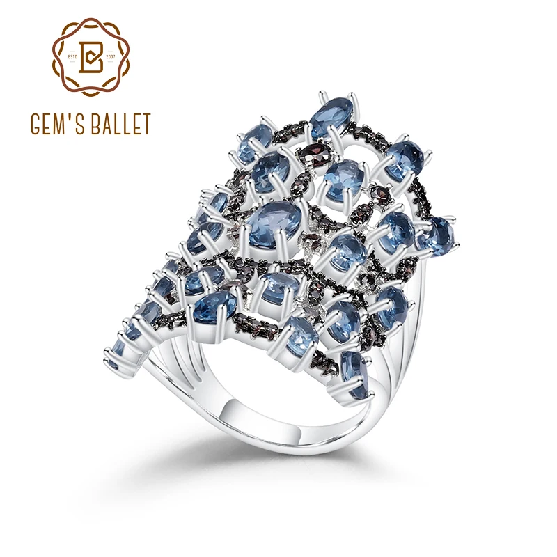 Балетные кольца GEM'S BALLET, 7.59Ct, натуральный Лондон, голубой топаз, камень, кольца, 925 пробы, серебро, Винтажное кольцо на палец для женщин, хорошее ювелирное изделие