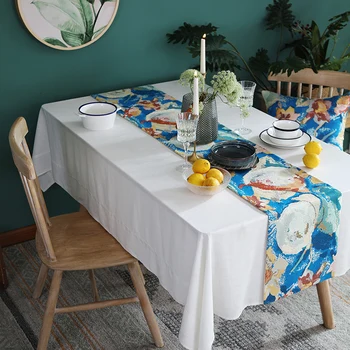 

DUNXDECO Table Runner Luxury Artistic Flora Jacquard Party Long Table Cover Fabric Modern Nordic Style Home Warm Decorating