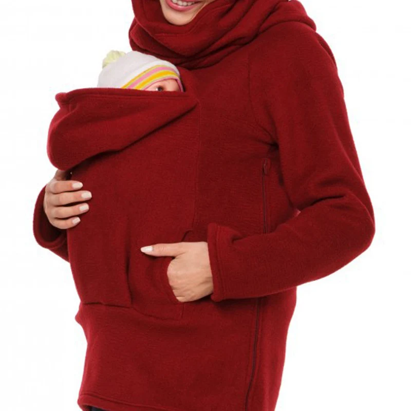 RICORIT толстовка с капюшоном кенгуру сумка-переноска для младенцев утепленные толстовки с капюшоном женская одежда для беременных детская верхняя одежда зимняя теплая толстовка - Цвет: Red Coat