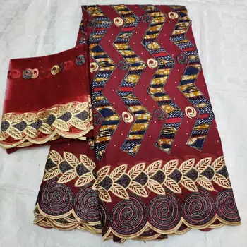 

7yards tissu african wax prints fabric with lace hot sale swiss voile lace soft 100%cotton anraka wax fabric nigerian lace f