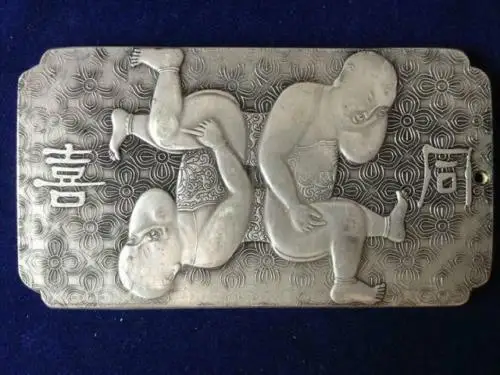 Statua Cinese Del Lingotto Dell'Amuleto D'Argento Del Tibet Antico Thangka Netsuke