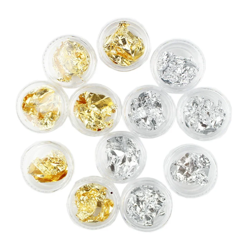 New 1 Set 12 Box Aluminum Foil Paper For Nails Art Decals DIY Decorations Gold Silver Flakes Sequins Nail Stickers Manicure |