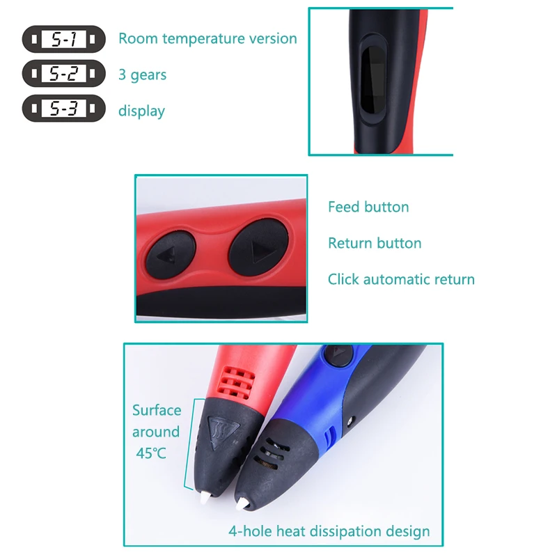New DIY 3D Pen Set With 12 Colors PLA Filament 3D Printing Pens For Kids Birthday Gift Drawing pen with LCD Display