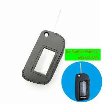 

Genuine Leather Key Case A93 for Starline Folding A93 A63 A39 A93 Folding Car Flip Remote Fob Case Cover