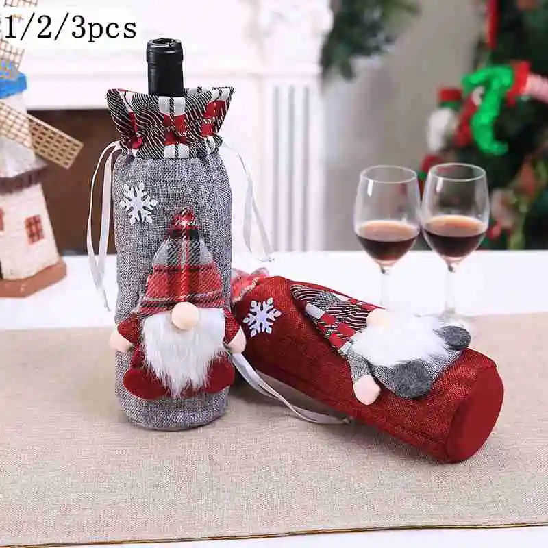 

Xmas Home Party Table Decors Christmas Party Decorations Santa Wine Bottle Bags Cover For Home Gift Champagne Holders 1/2/3PCS