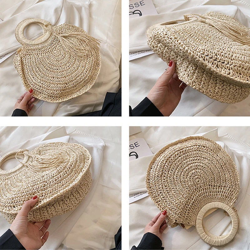 Borsa da spiaggia in paglia Borsa a tracolla intrecciata vintage fatta