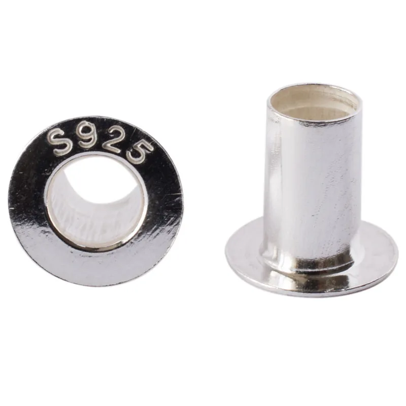 Solid 925 Sterling Silver Eyelet Rivets Buildin Long Tube，jewelry DIY