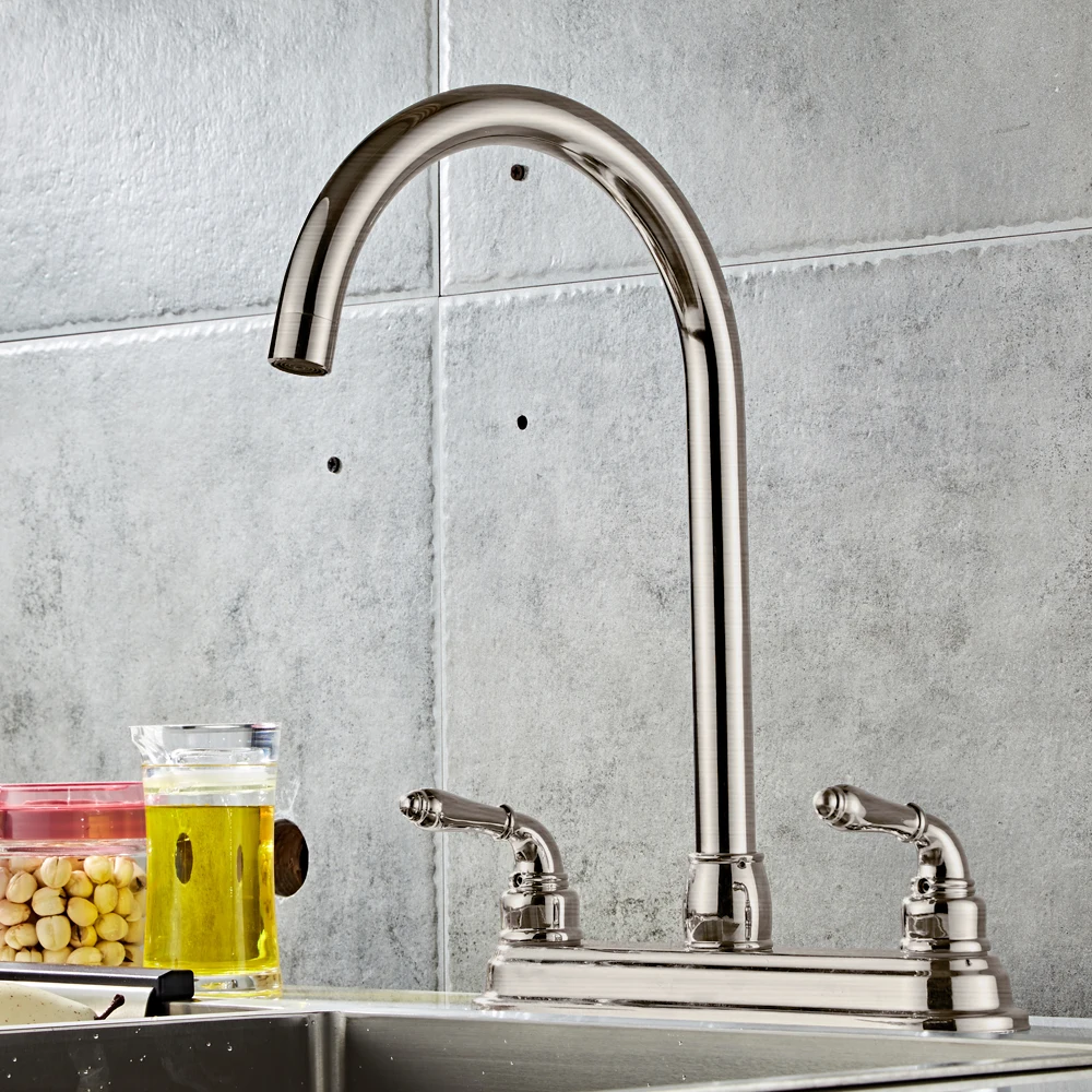 

2-handle Kitchen Faucet Stainless Steel Kitchen Fixed Faucet Dual Hole Home Sink Water Tap Kitchen Tap Sink Sprayer