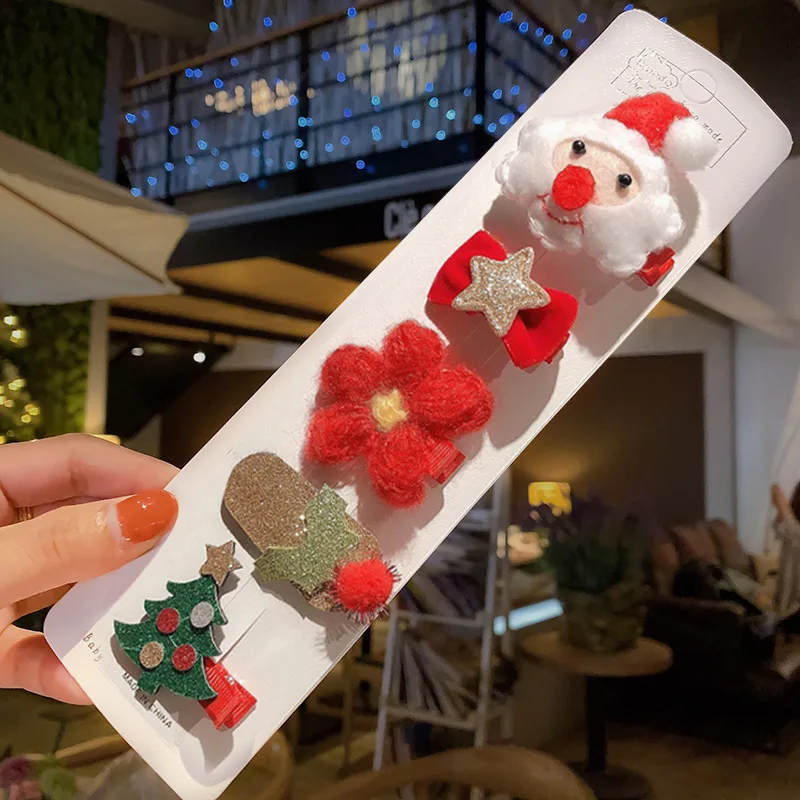 01 Merry Рождественская заколка для волос 5 шт./компл. и девочек милые Санта Клаус заколка детская Милая повязка на голову дети мода волос аксессуары BAG4138 - Цвет: 01