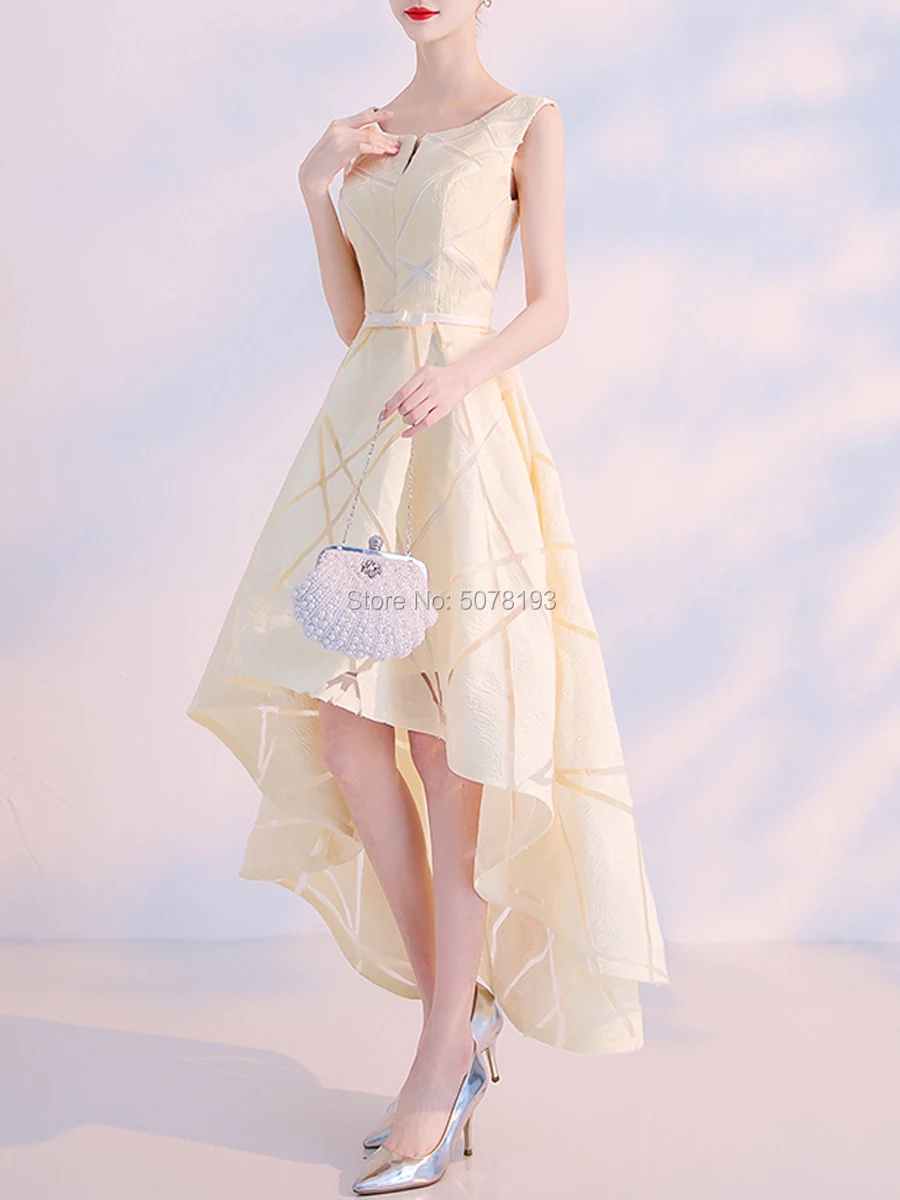 8131 Sex Scoop-neck sleeveless natural high/low above-knee lace homecoming dresses/Party gowns new in belt&bow free shipping