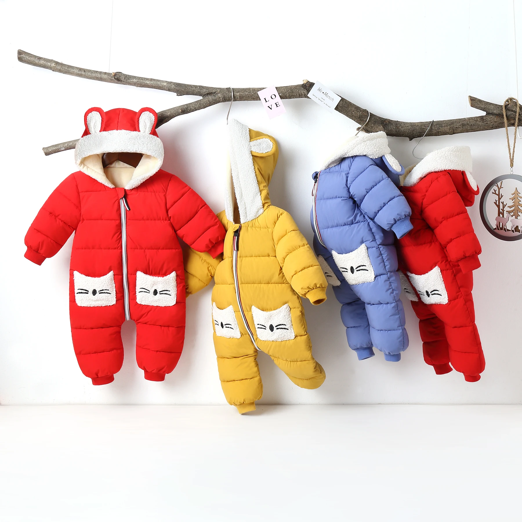 Baby Winter Hooded Rompers Thick Warm Jumpsuit Overalls