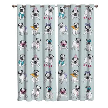 

Cute Pugs Pet Dogs Window Curtains Living Room Curtain Kitchen Curtains Left and Right Biparting Open Home Decor