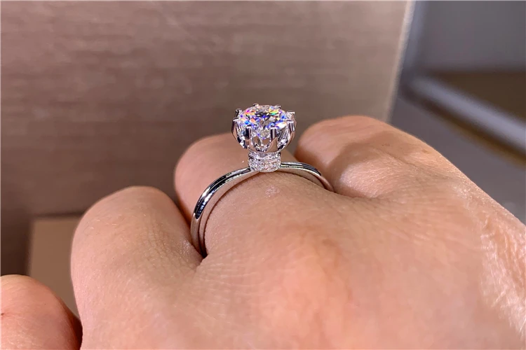 Bague de fiançailles personnalisée en or rose massif 18 carats pour femme, bague en diamant rond Moissanite, bouquet de fleurs et couronne, 750mm, 1 ct, 2 ct, 3 ct, 4 ct, 5 ct