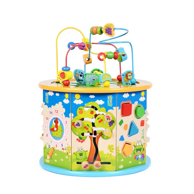 

Eight-Sided Wood Large Size Beaded Bracelet Multi-functional Bead-stringing Toy Treasure Chest Infants Children Baby Educational