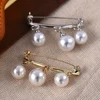 Fashion Pearl Fixed Strap Charm Safety Pin Brooch Sweater Cardigan Clip Chain Brooches Jewelry ► Photo 3/6