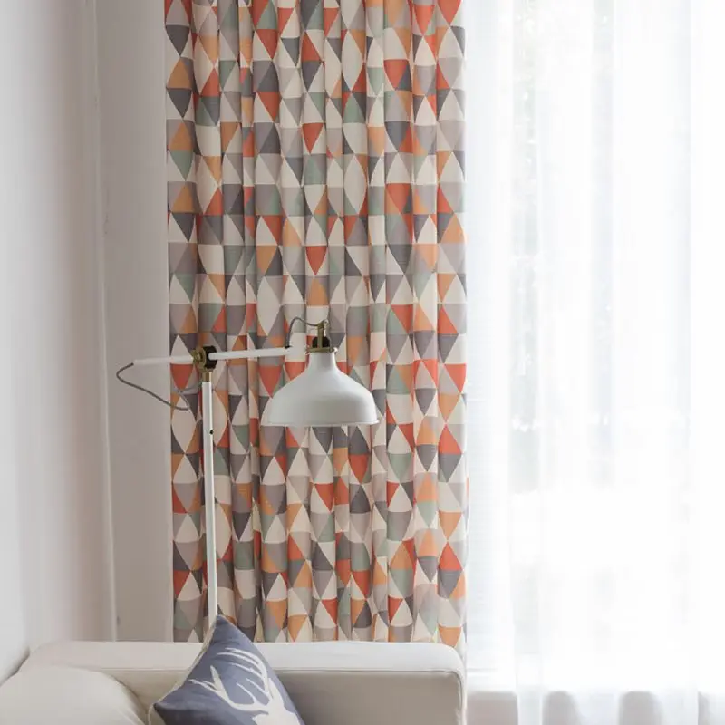 Colorful Print line Cotton Blinds Shading Window Curtains High Quality Black Out Red Curtain for Living Room 100*280cm