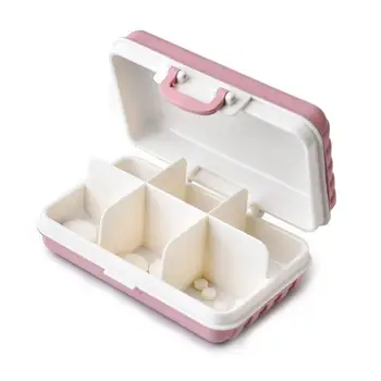 

Portable Mini Pill Case Medicine Boxes Travel Suitcase Wheat Straw 6 Grids Pill Tablets Box Jewelry Storage Case Tablet Empty Co