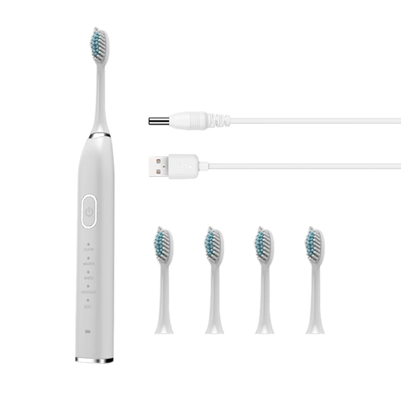 Electric Toothbrush IPX7 Rechargeable Toothbrush 5 Modes Toothbrush with 5 Brush Head (White)