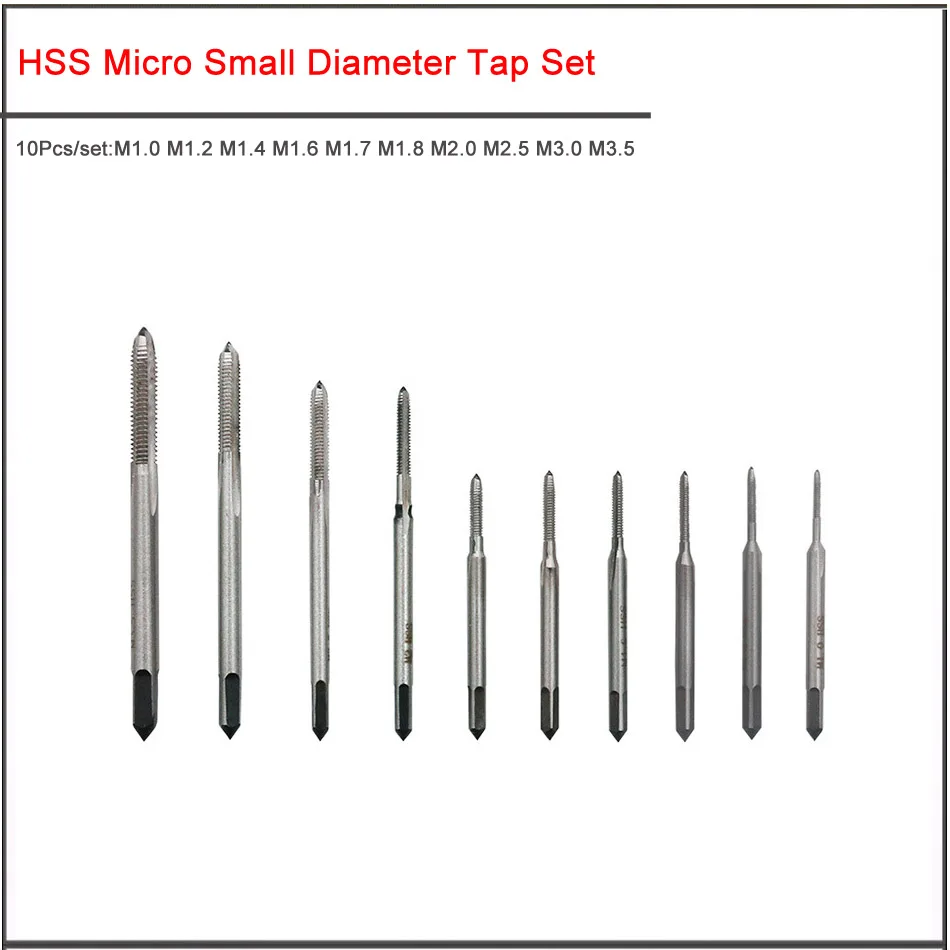 10pcs/set  M1.0 M1.2 M1.4 M1.6 M1.7 M1.8 M2.0 M2.5 M3.0 M3.5 HSS Watch maintenance micro small diameter tap set