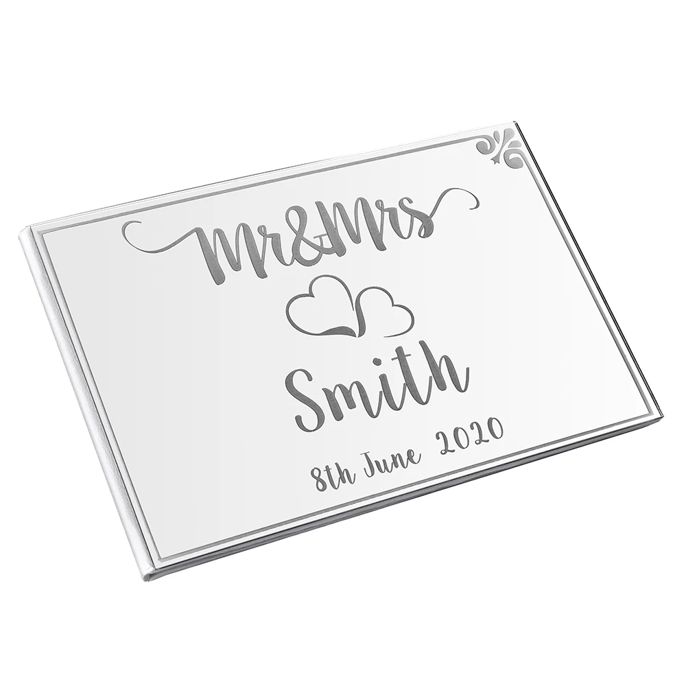 Personalized Engravced Acrylic Mirror Wedding Guest Book Signature Front Cover Bride Groom Bride Name Guestbook Party Gift Favor