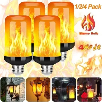 

1/3/4 Pack E27 LED Flame Effect Fire Light Bulbs 4 Modes Flickering Effect Lighting Atmosphere Decoration Lights