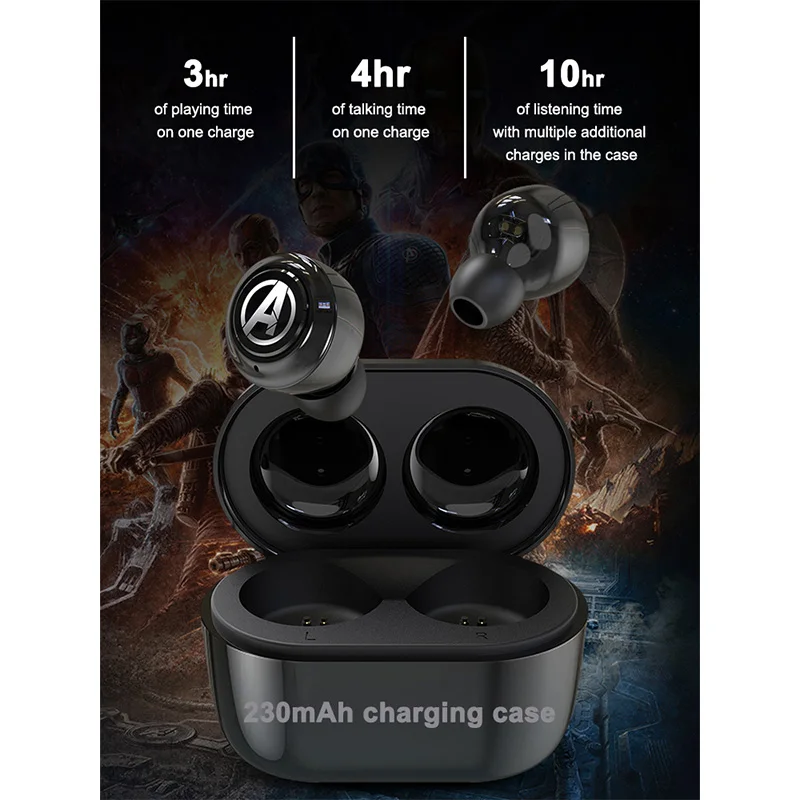 Captain America Iron Man TWS Bluetooth Earphone Captain Marvel Wireless Headphones Spider Man Sports Waterproof Earbuds Headset