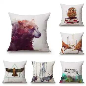 

Nordic Simple Watercolor Painting Animals Pillow Case 18 X 18 Inch Throw Cotton Linen Pillowcase Office Home Sofa Chair Decor