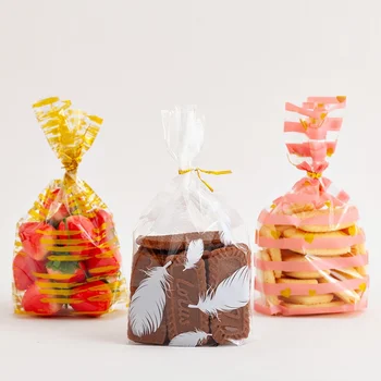 

100PCS Portable Baking Food Packaging Bags Cookie Biscuit Sealing Bag Wave Points Stripes Pattern Food Bag