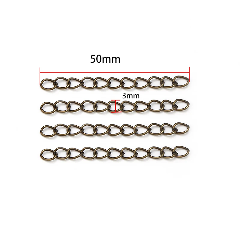 50pcs/lot 50mm 70mm 5x4mm Necklace Extension Chain Bulk Bracelet Extended  Chains Tail Extender For DIY Jewelry Making Findings