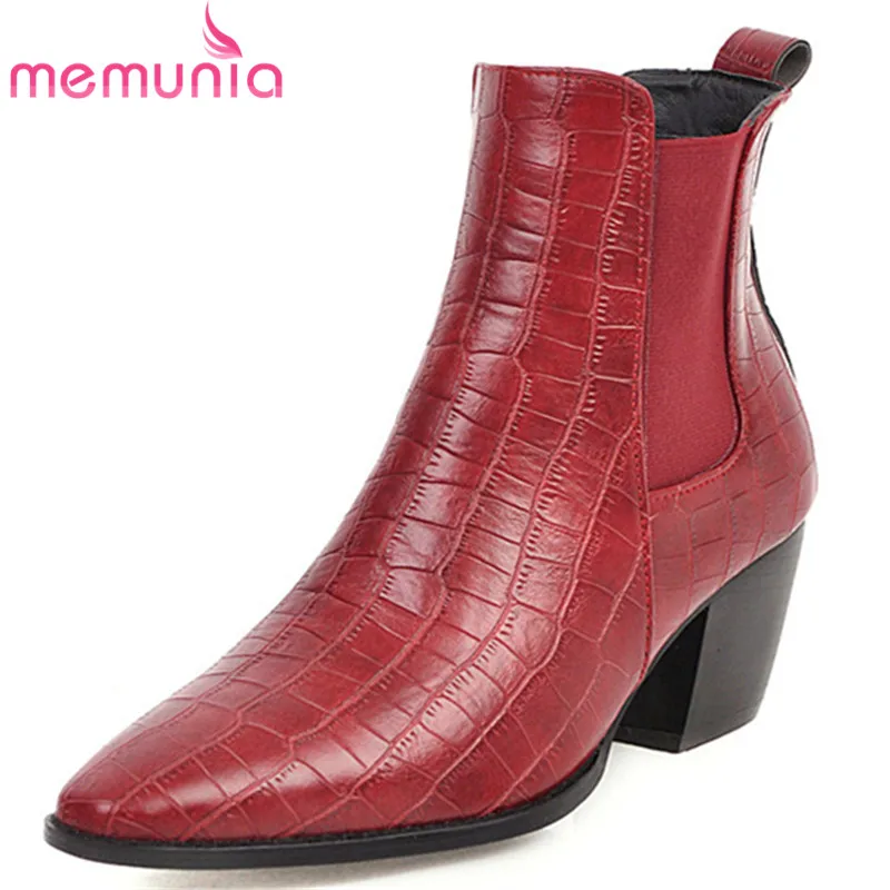 

MEMUNIA 2020 new fashion Chelsea boots snake pointed toe slip on autumn winter dress shoes ladies office shoes ankle boots women