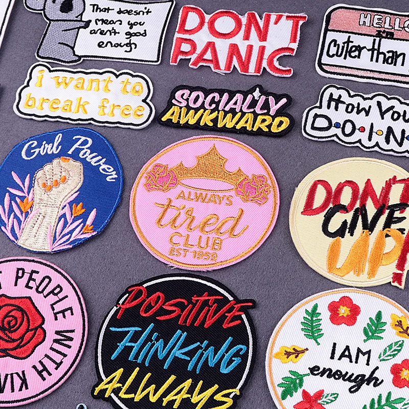 

Letter Patches On Clothes DIY Cartoon Stripes Iron On Embroidered Patches For Clothing Stickers Round Letter Badges On Backpack