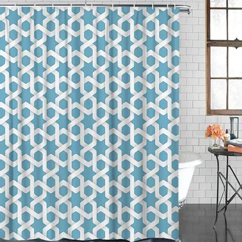 

Shower Curtain Waterproof Polyester Fabric Shower Curtain Contracted Geometry Design Blue