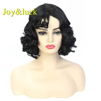 

Joy&luck Fashion Short Wig Black Color Synthetic Hair Wigs for Women Natural Culry Wigs with Bangs