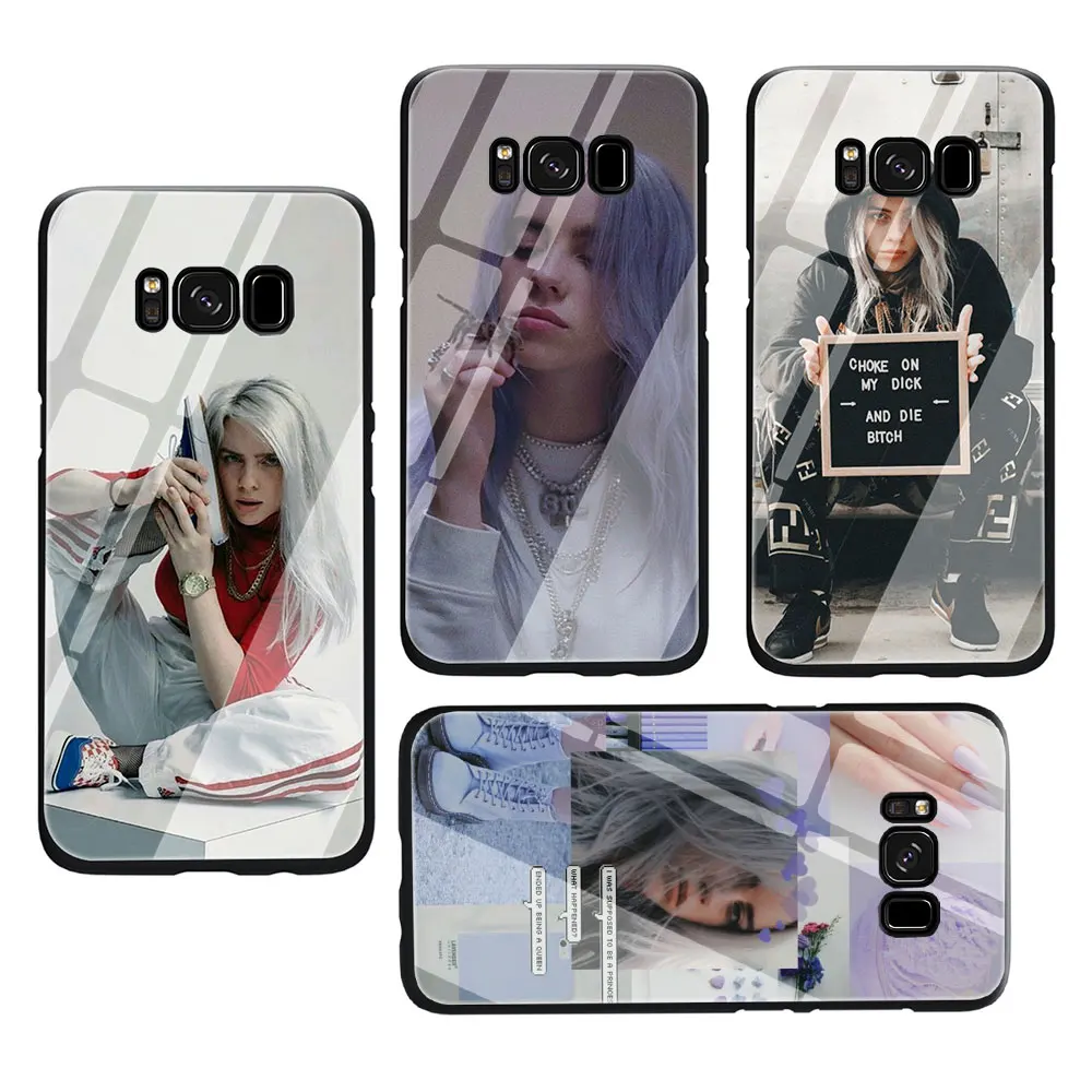 Billie Eilish 13 девушка закаленное Стекло TPU черный чехол для Galaxy S7 Edge S8 S9 плюс S10 Note 8, 9, 10, A10 20 30 40 50 60 70