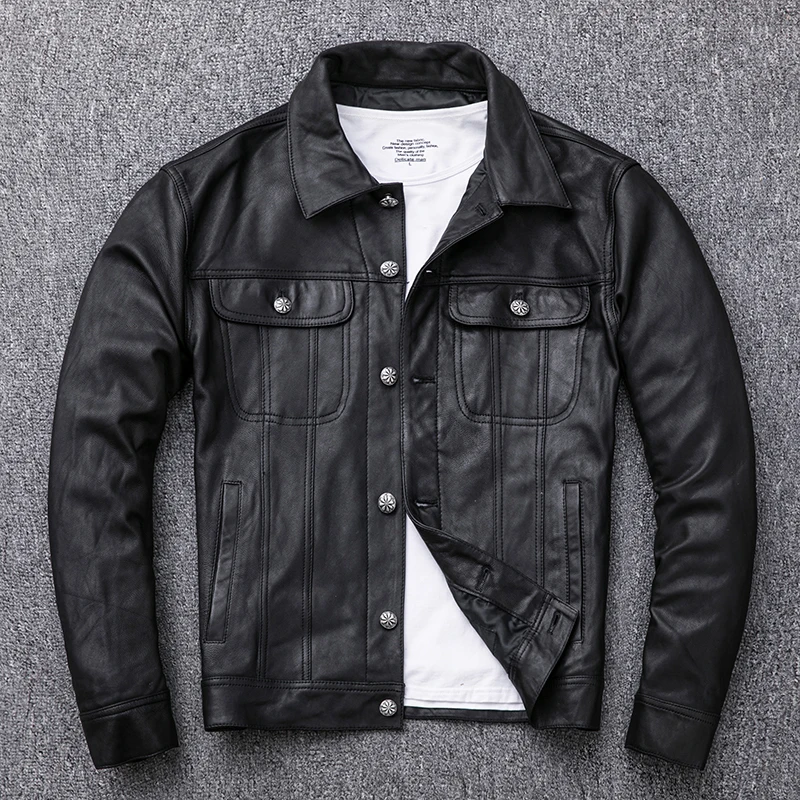 

Genuine Leather Jacket Men Spring Autumn 100% Goatskin Leather Coat Short Motorcycle Leather Jackets Cuero Genuino