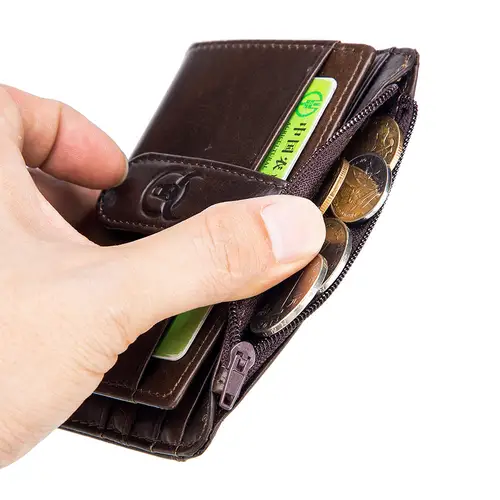 BULLCAPTAIN Genuine Leather RFID Blocking Zipper Card Holder Credit Cart Wallet Mini Slim Wallet Card & Id Holders Man Business - Image 4
