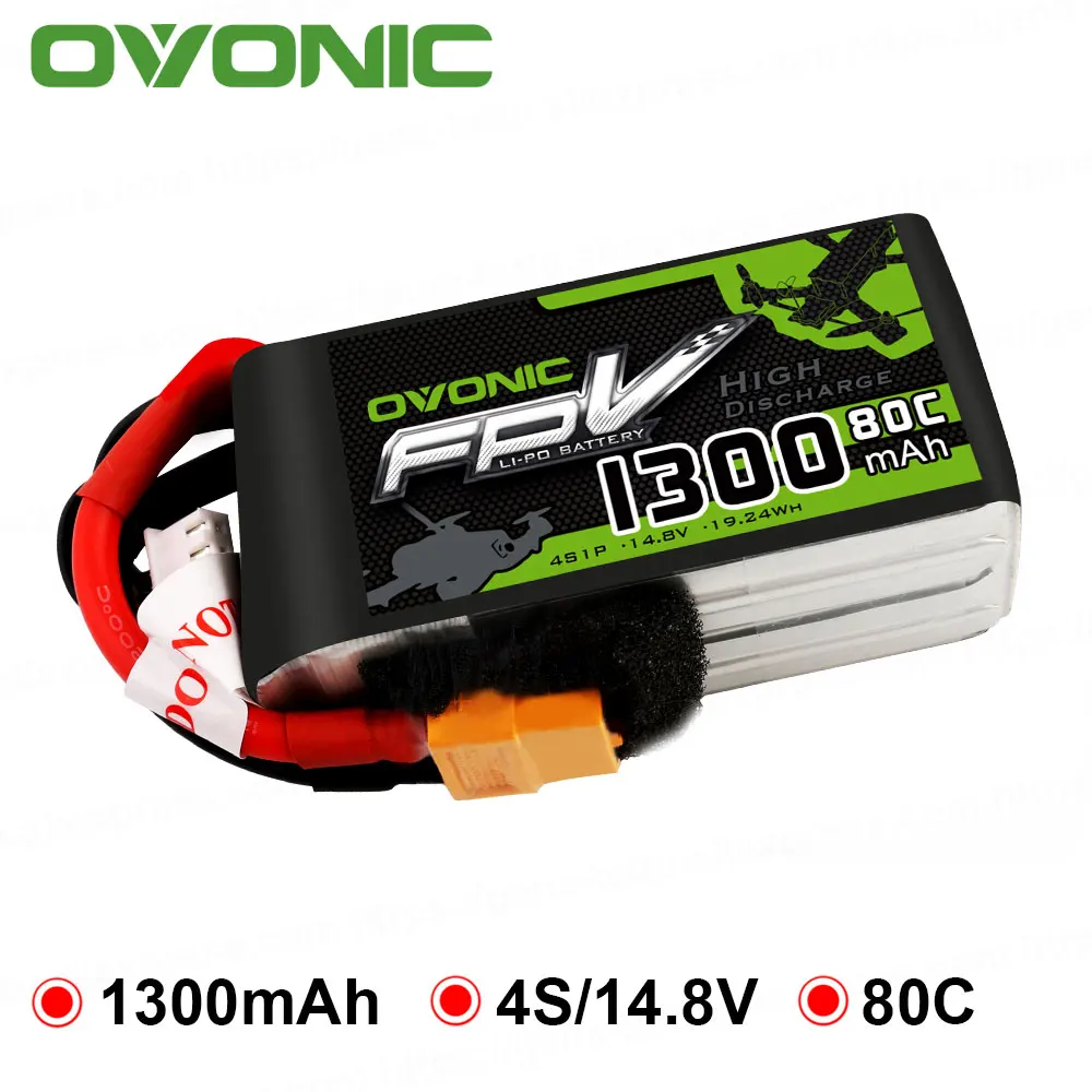 OVONIC-1300mAh-80C-Max-160C-Lipo-4S-14-8V-Battery-with-XT60-Plug-for-240-FPV